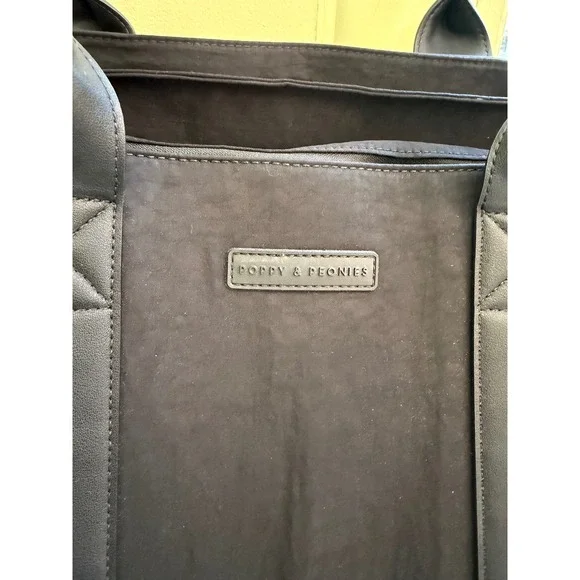 Poppy & Peonies Daily Tote Bag Black Nylon Laptop Sleeve Travel Work Bag - Picture 3 of 11